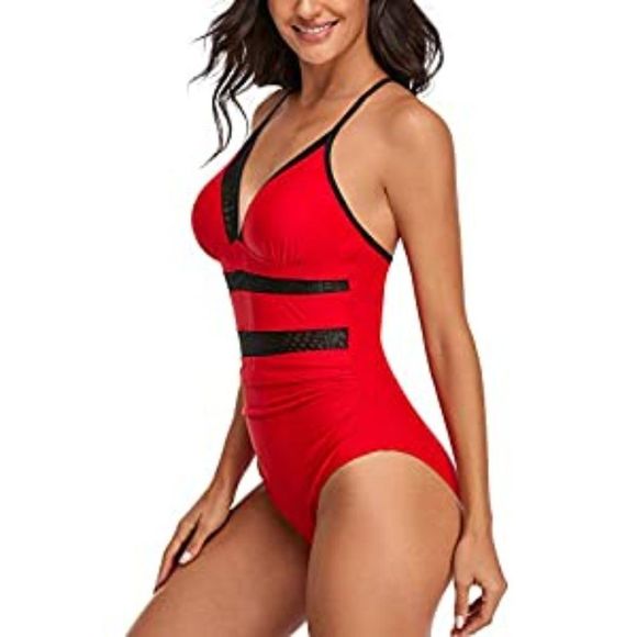 Womens Tummy Control Monok Swimsuit Mesh - Picture 3 of 4